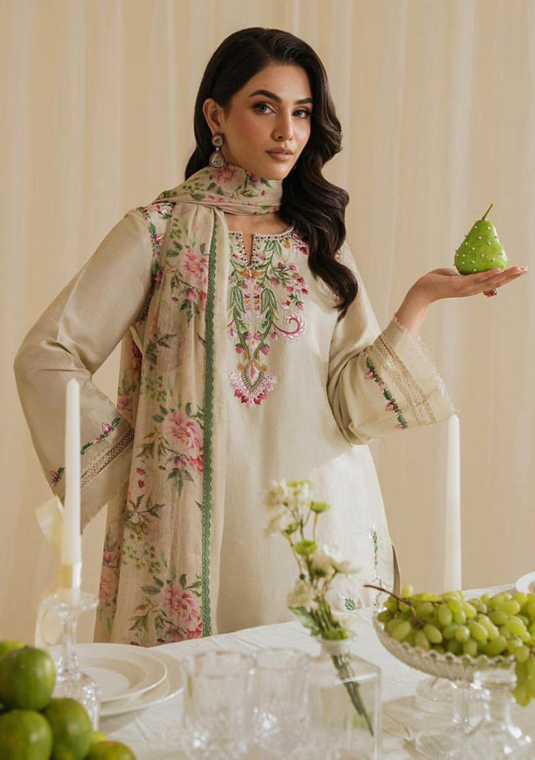 Cream Embroidered Blended Pakistani Suit Set