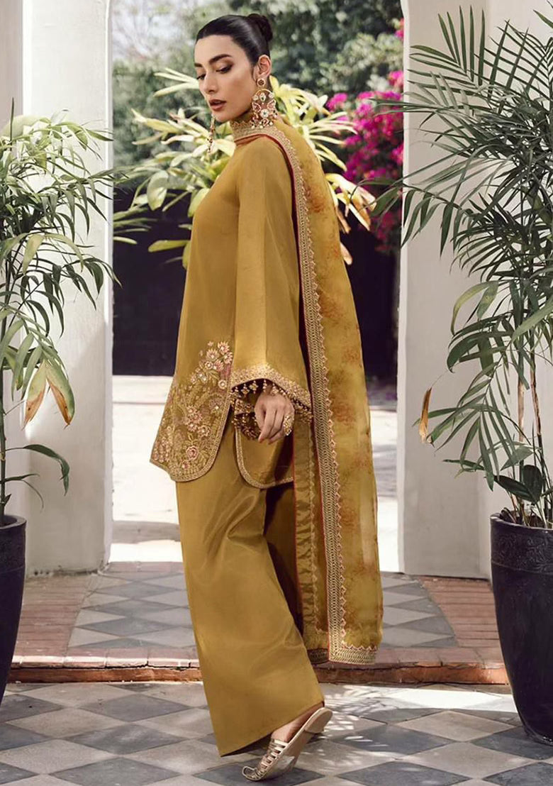 Brown Embroidered Blended Pakistani Suit Set