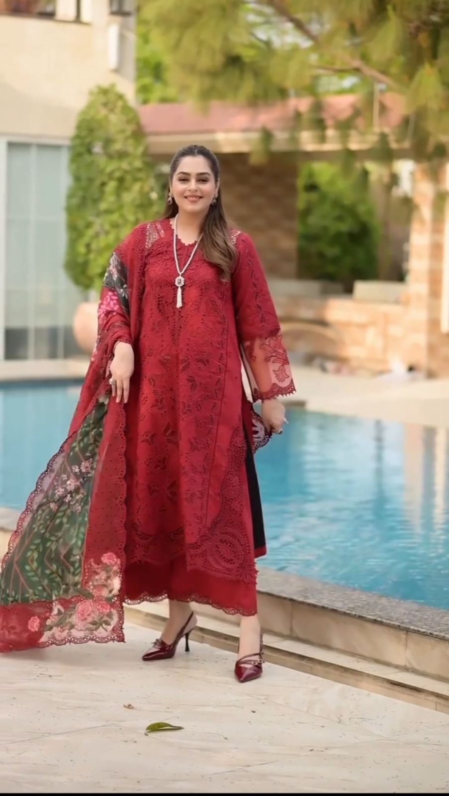 Lawn Red Embroidered Suit Set