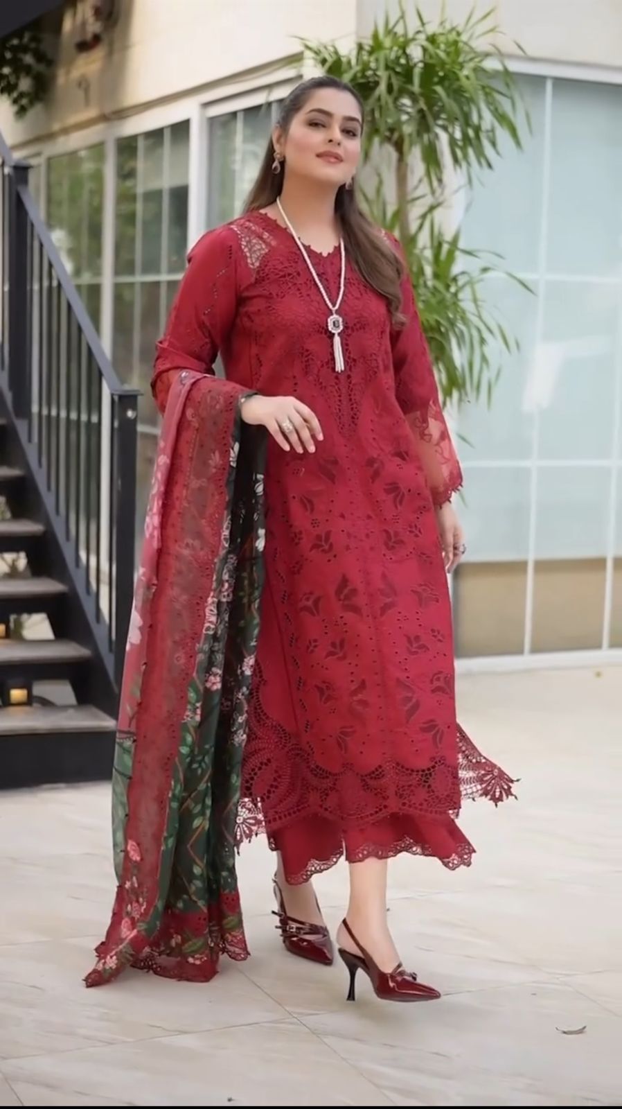 Lawn Red Embroidered Suit Set