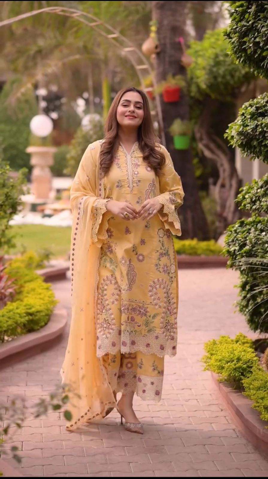 3PC Lawn yellow Embroidered Suit Set