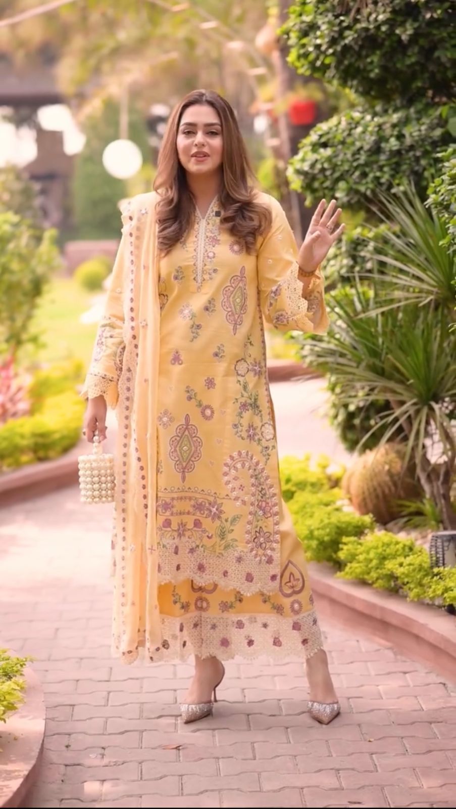 3PC Lawn yellow Embroidered Suit Set