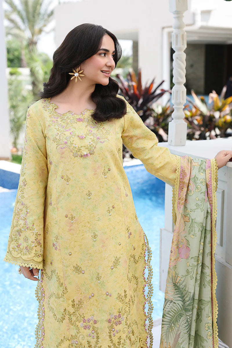 Elegant Pastel Yellow Embroidered Summer Lawn Suit with Floral Dupatta