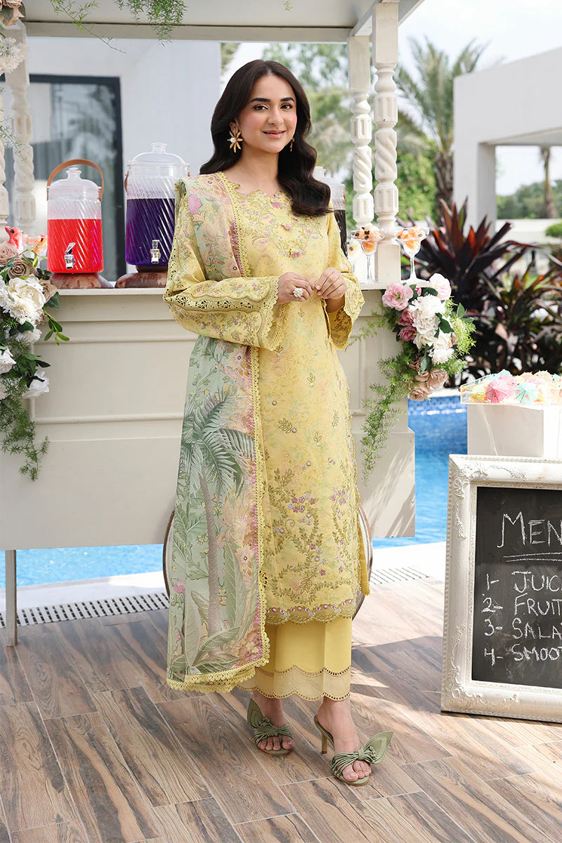 Elegant Pastel Yellow Embroidered Summer Lawn Suit with Floral Dupatta