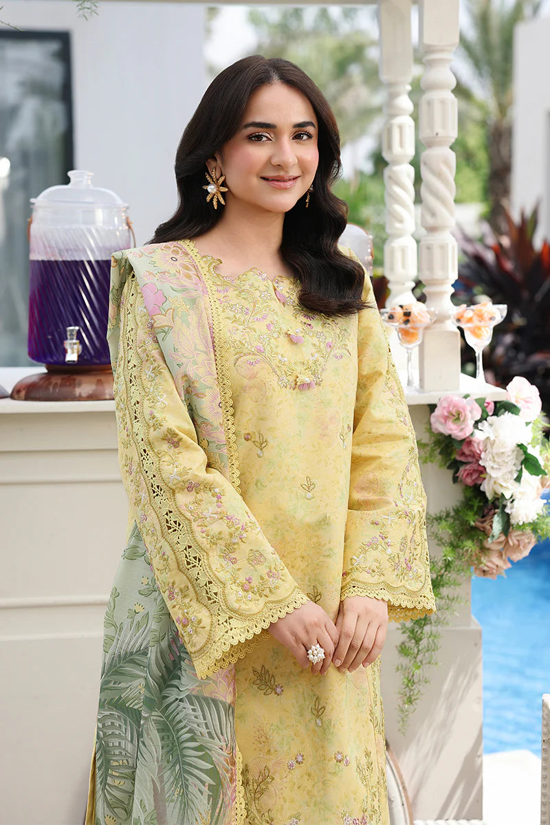 Elegant Pastel Yellow Embroidered Summer Lawn Suit with Floral Dupatta