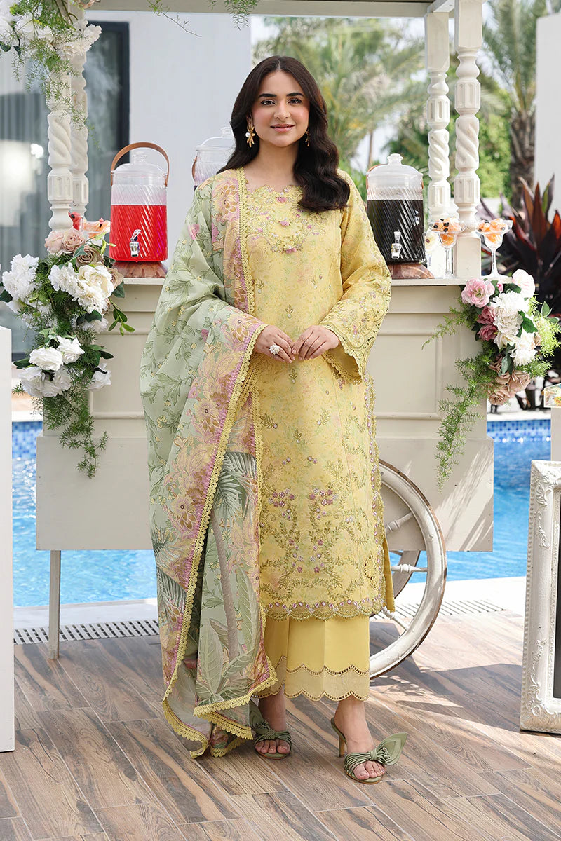 Elegant Pastel Yellow Embroidered Summer Lawn Suit with Floral Dupatta