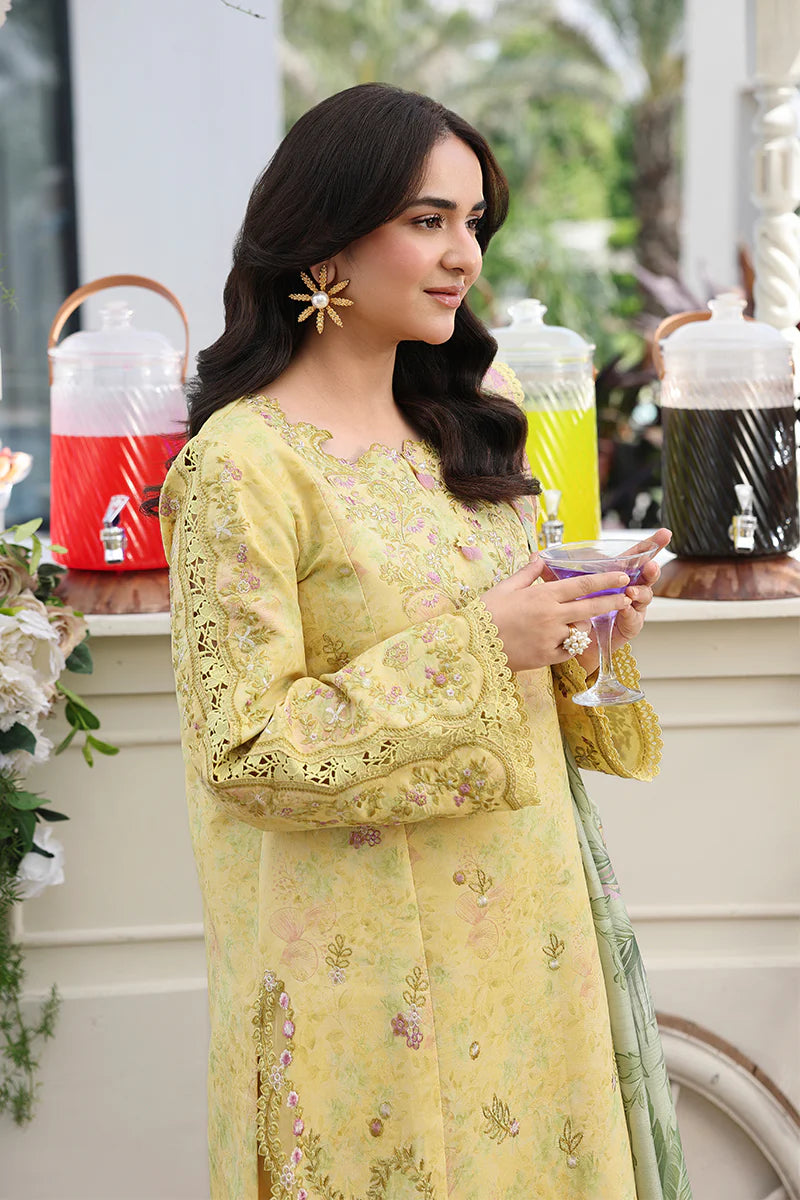 Elegant Pastel Yellow Embroidered Summer Lawn Suit with Floral Dupatta